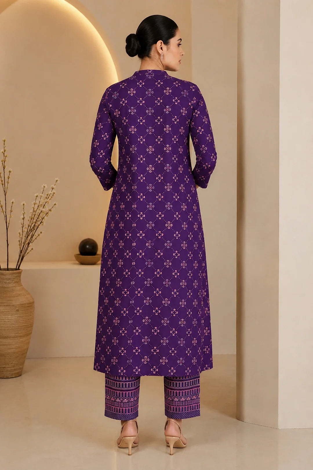 Utsav Purple Printed Handwork Kurta With Pant Set