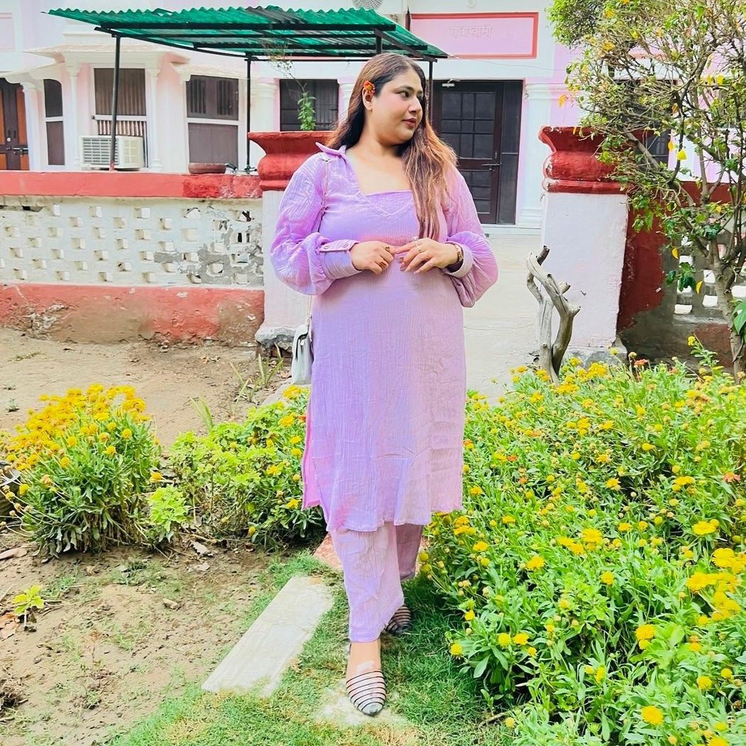 Utsav Lavender Crushed Cotton Coord Set