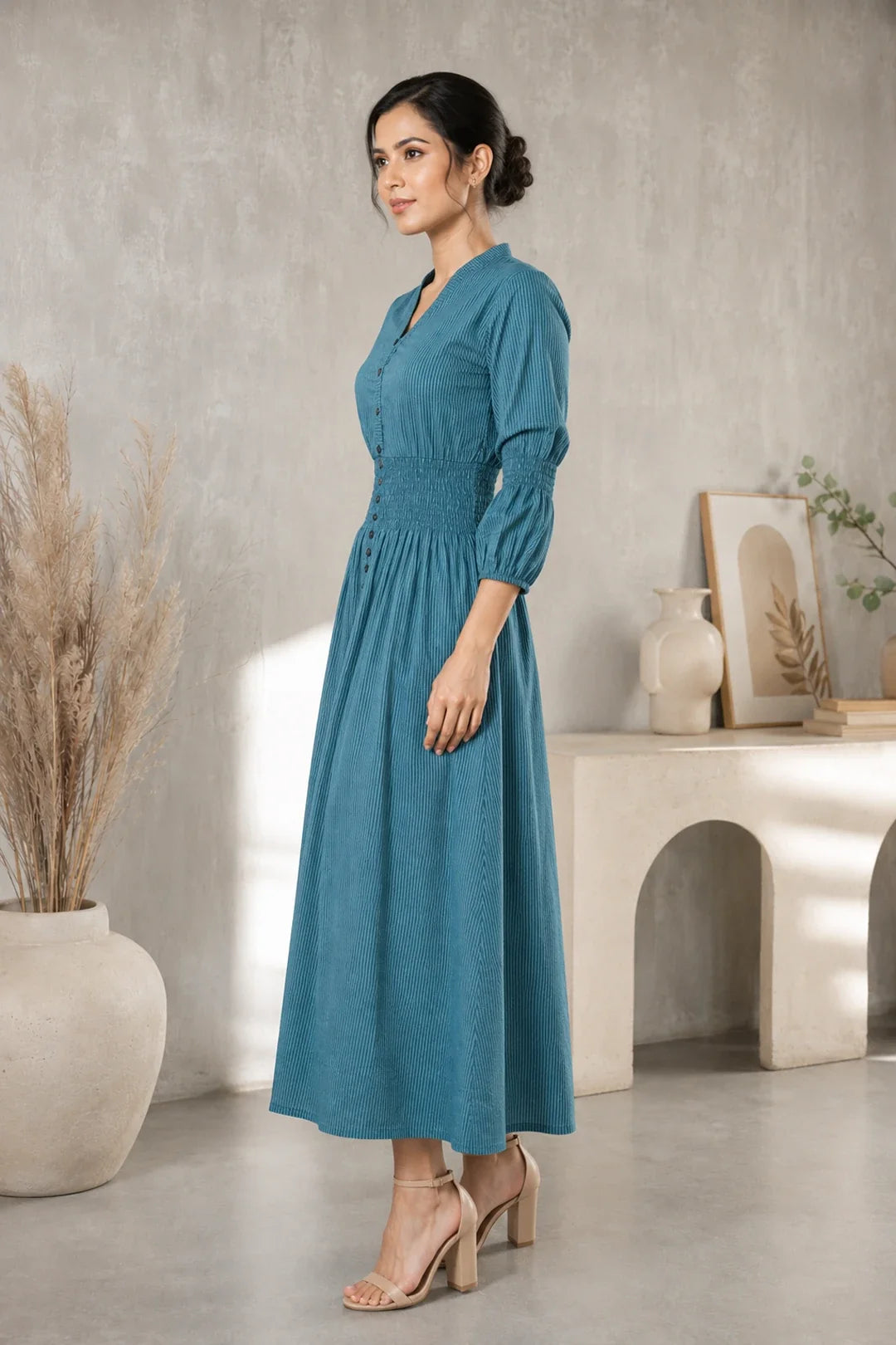 Utsav Prussian Blue Cotton Kantha Comfy Dress