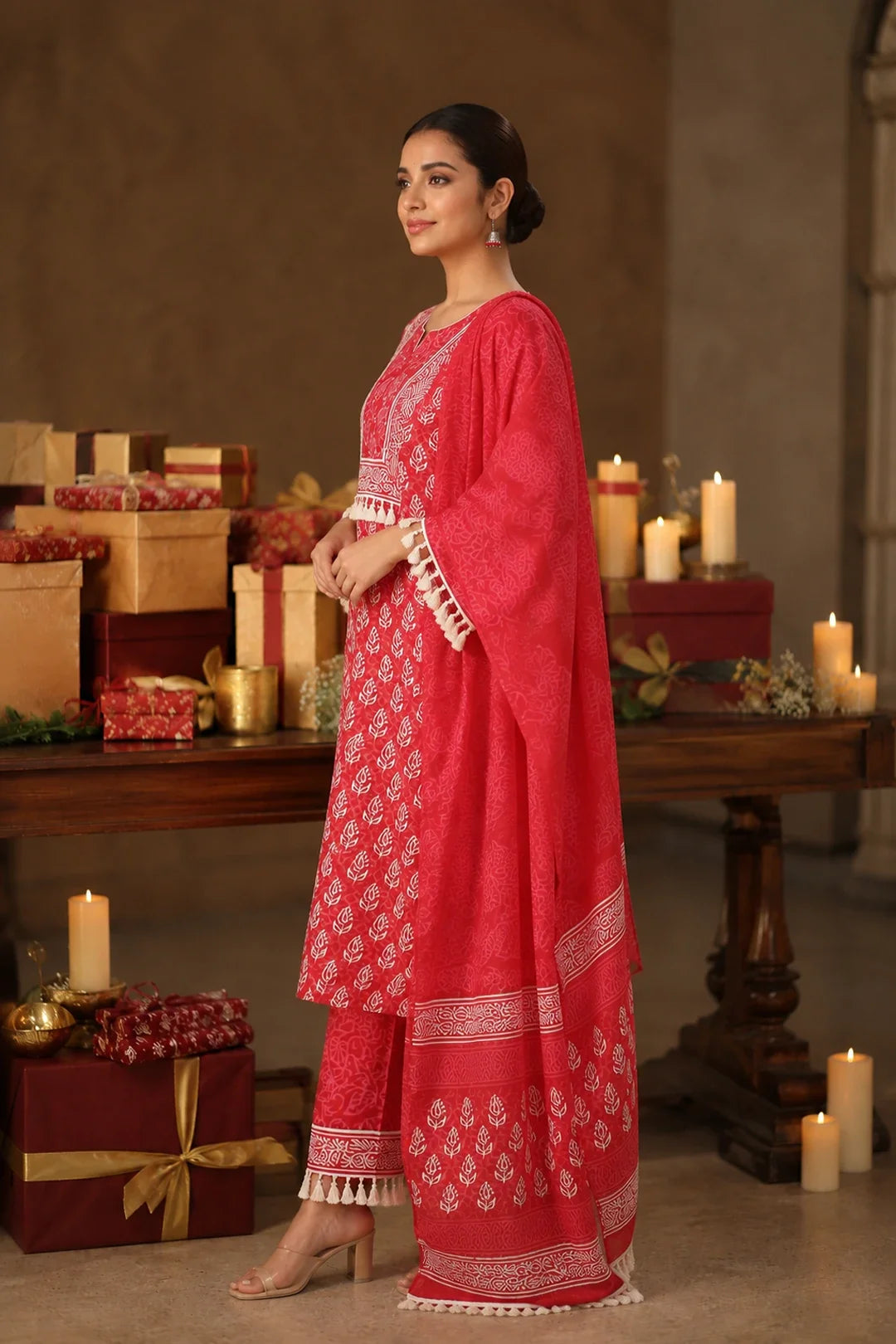 Utsav Banni Block Printed Kurta-Pants & Dupatta Set
