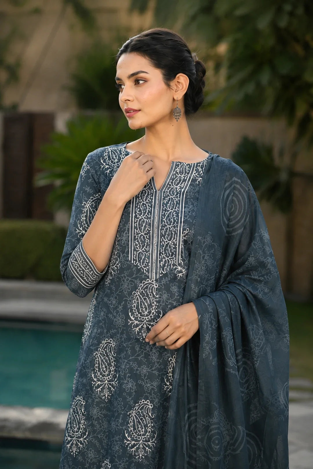 Utsav Idhika Block Printed Kurta-Pants & Dupatta Set
