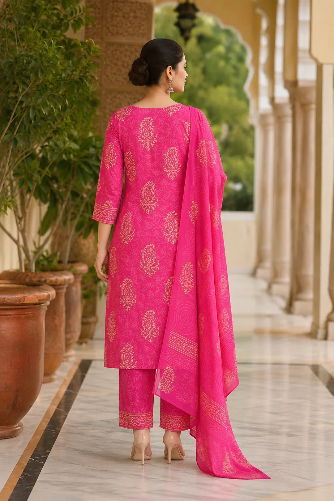 Utsav Abhati Block Printed Kurta-Pants & Dupatta Set