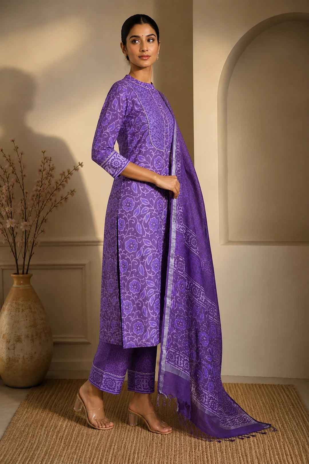Utsav Aarya Block Printed Kurta-Pants & Dupatta Set
