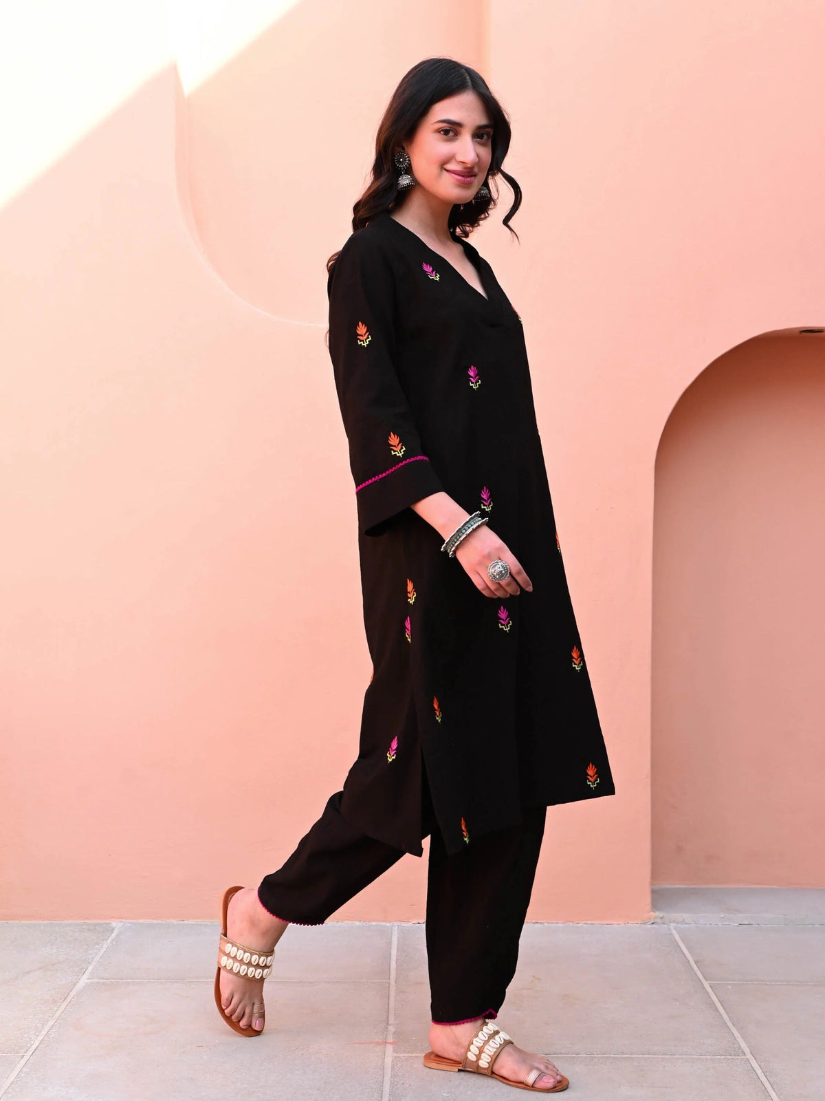 Utsav Black Embroidered Cotton Co-ord Set