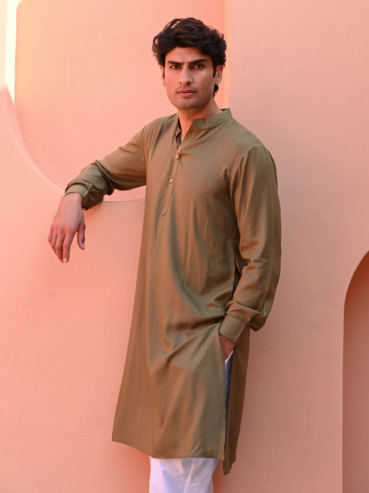 Utsav Dark Olive Men Long Kurta