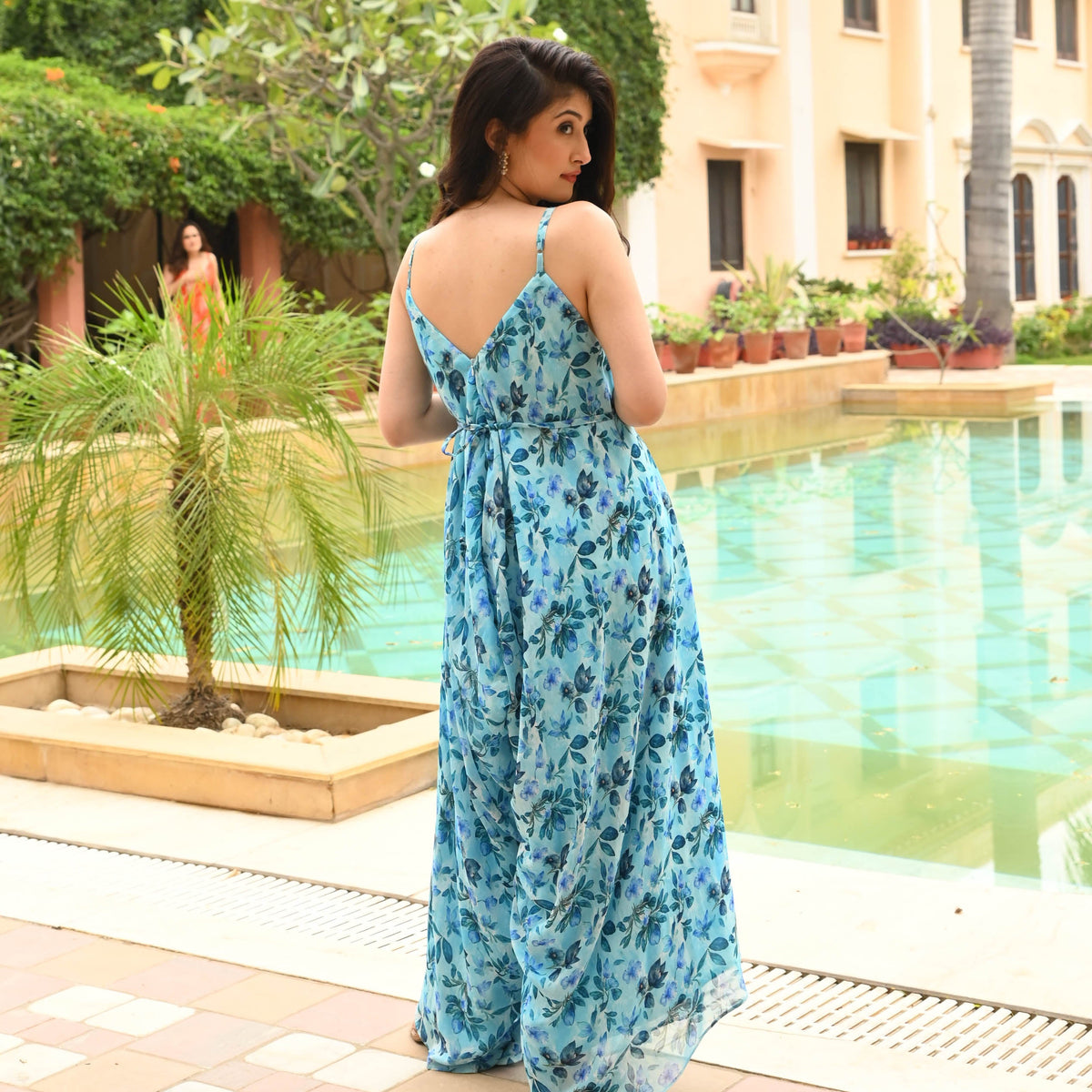 Utsav Light Blue Floral Dropcrotch Jumpsuit