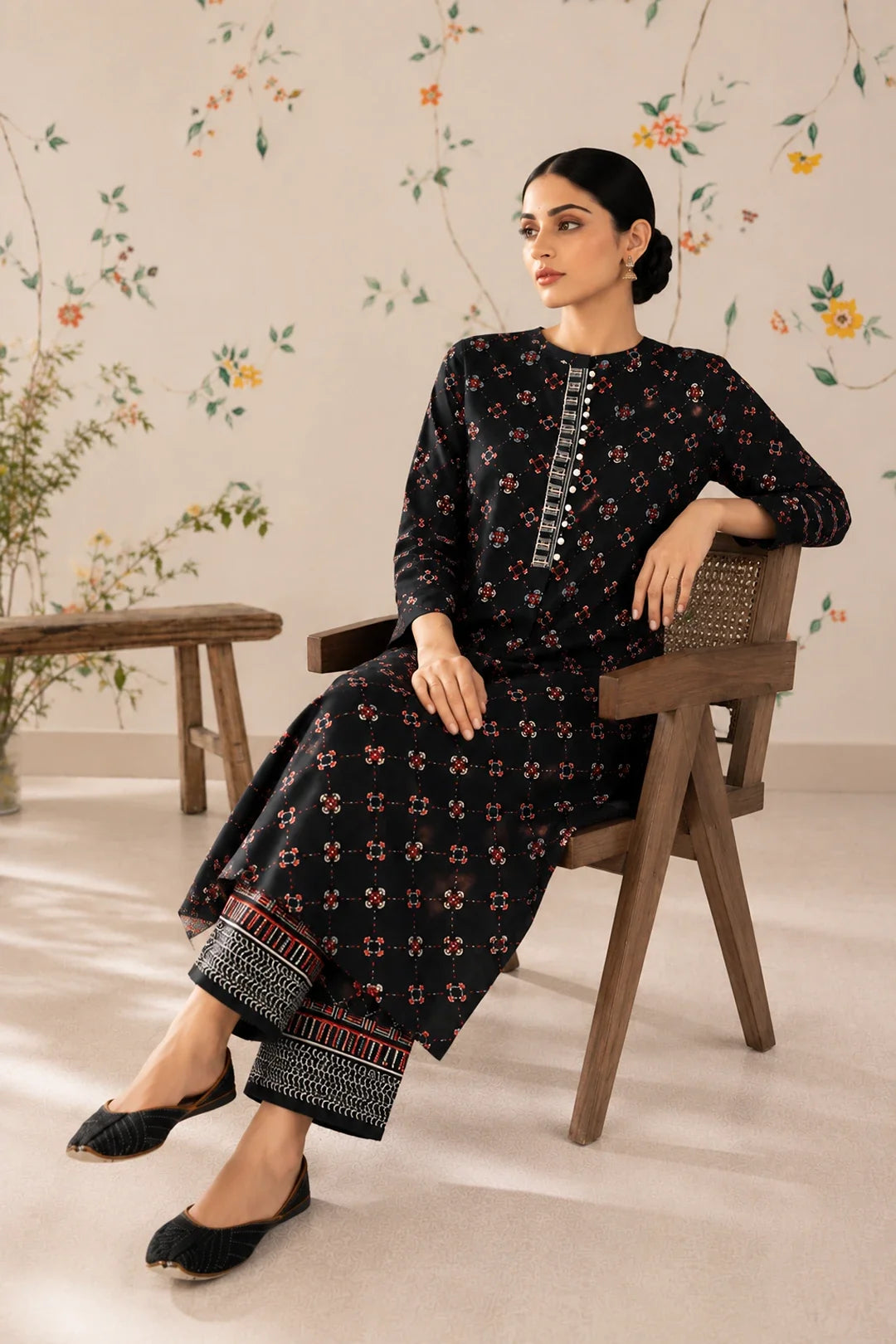 Utsav Black Printed Handwork Kurta With Pant Set