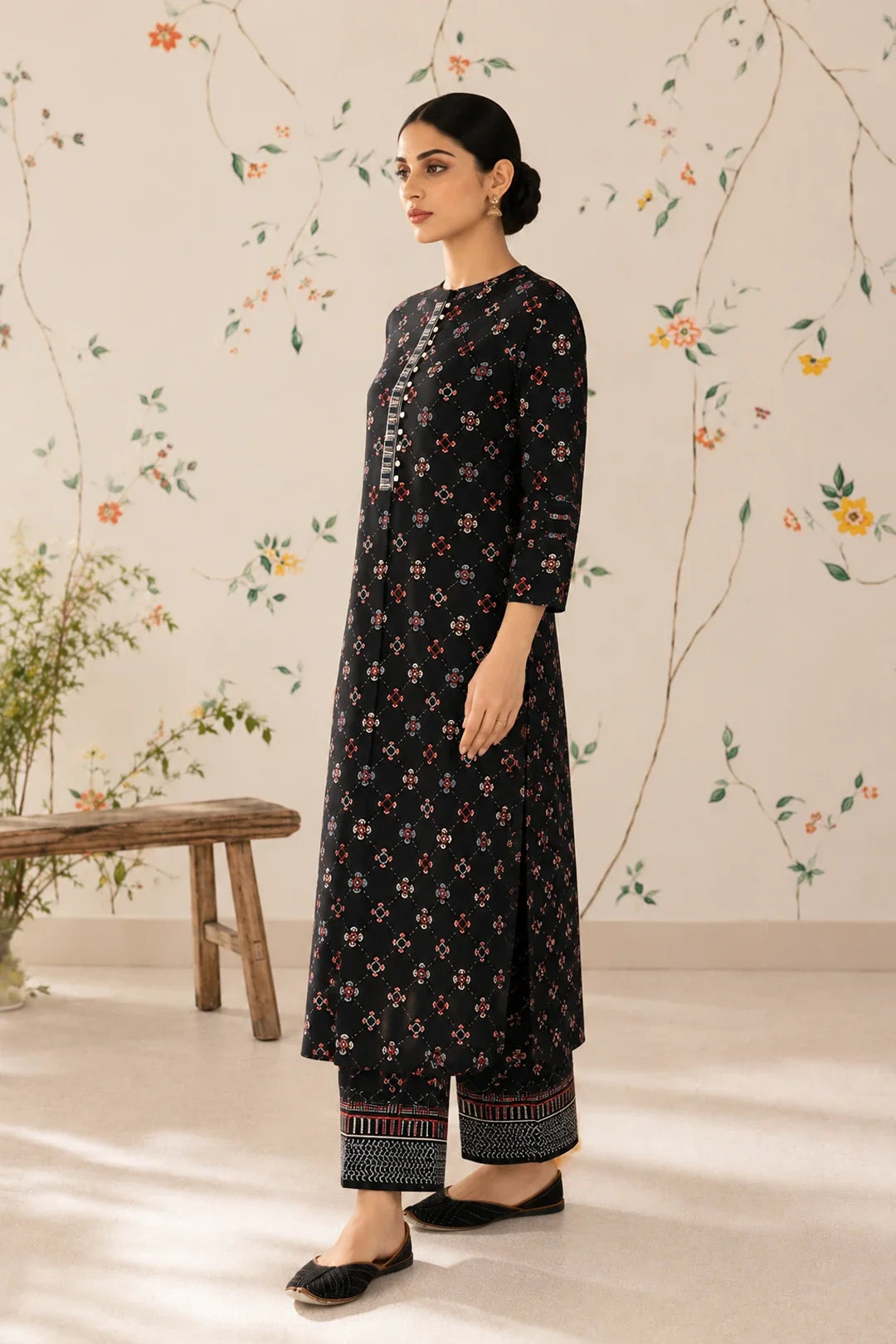 Utsav Black Printed Handwork Kurta With Pant Set