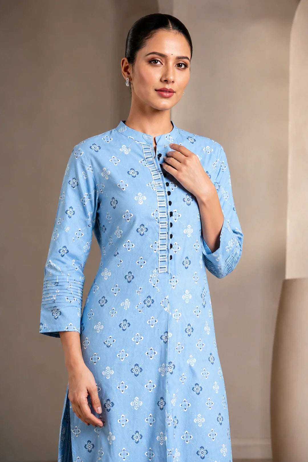 Utsav Grey Printed Handwork Kurta With Pant Set