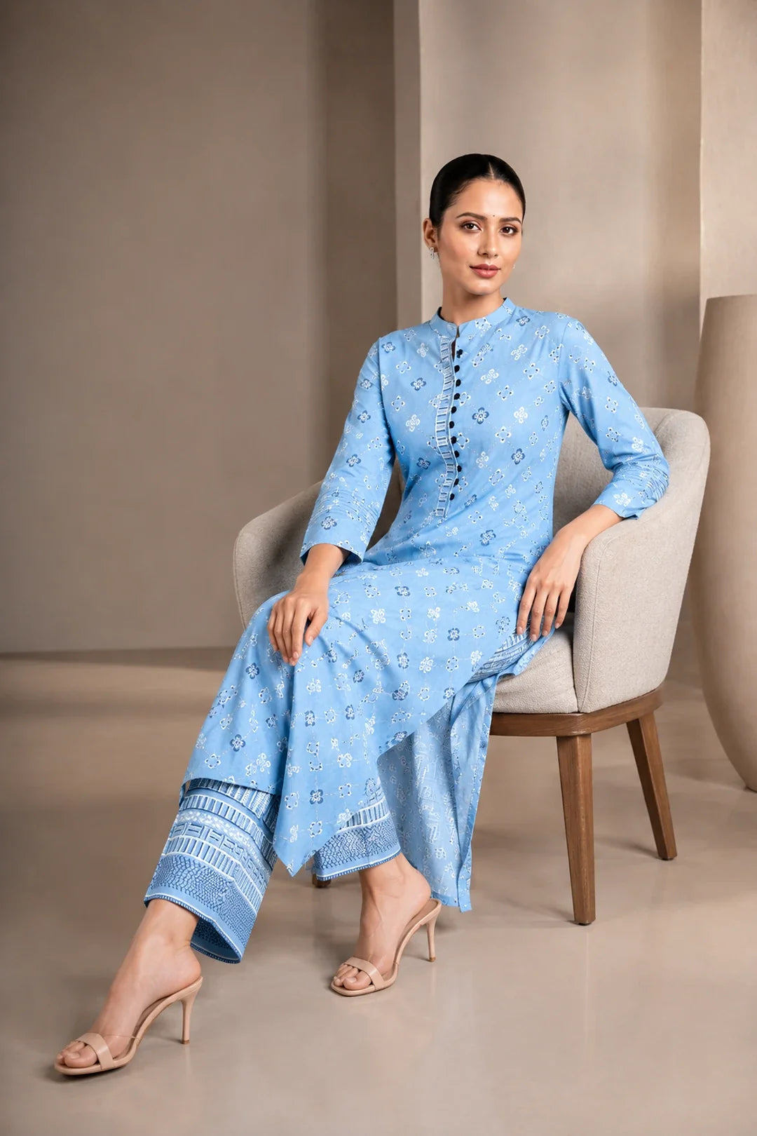Utsav Grey Printed Handwork Kurta With Pant Set