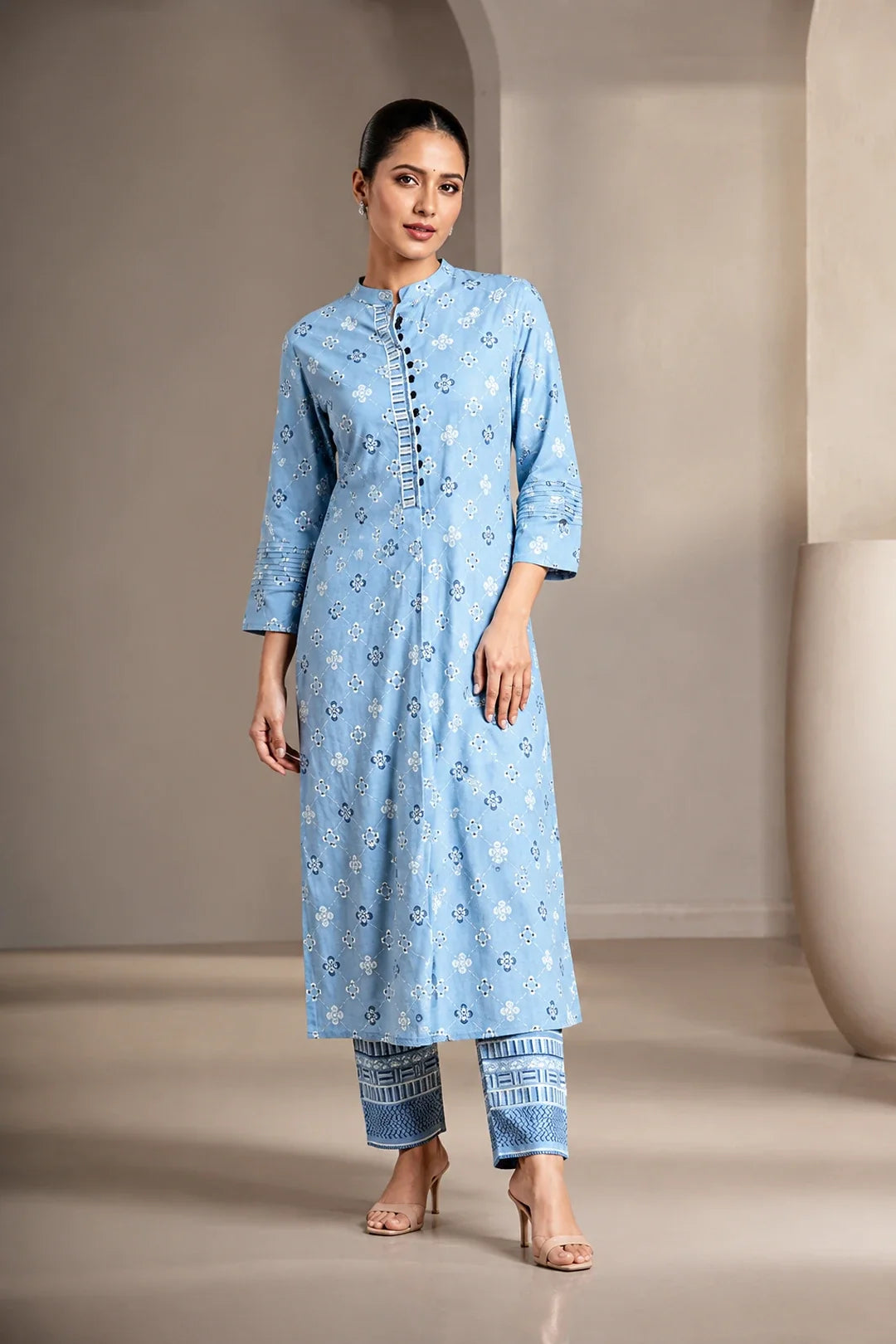 Utsav Grey Printed Handwork Kurta With Pant Set