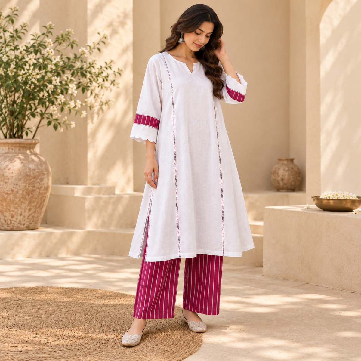 Utsav Cloud White Cotton Co-ord Set