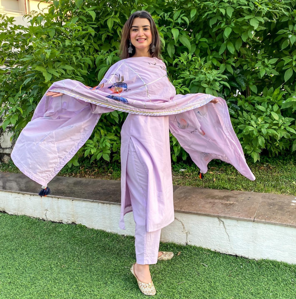 Utsav Lilac Handpainted Dupatta Suit Set (Set of 3)