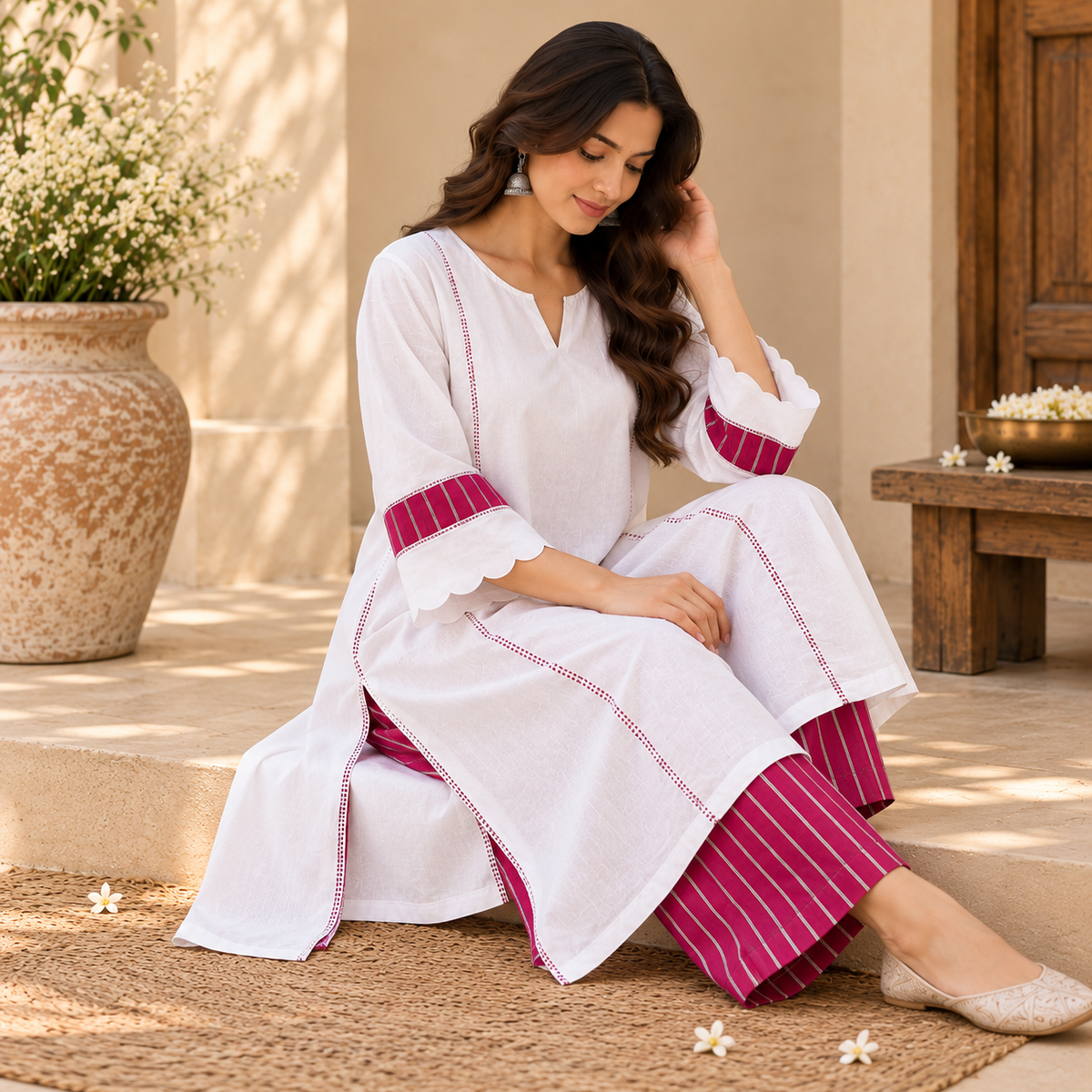 Utsav Cloud White Cotton Co-ord Set