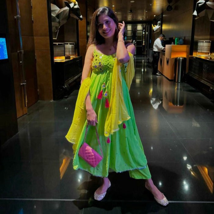 Utsav Yellow Green Mirror Work Suit Set