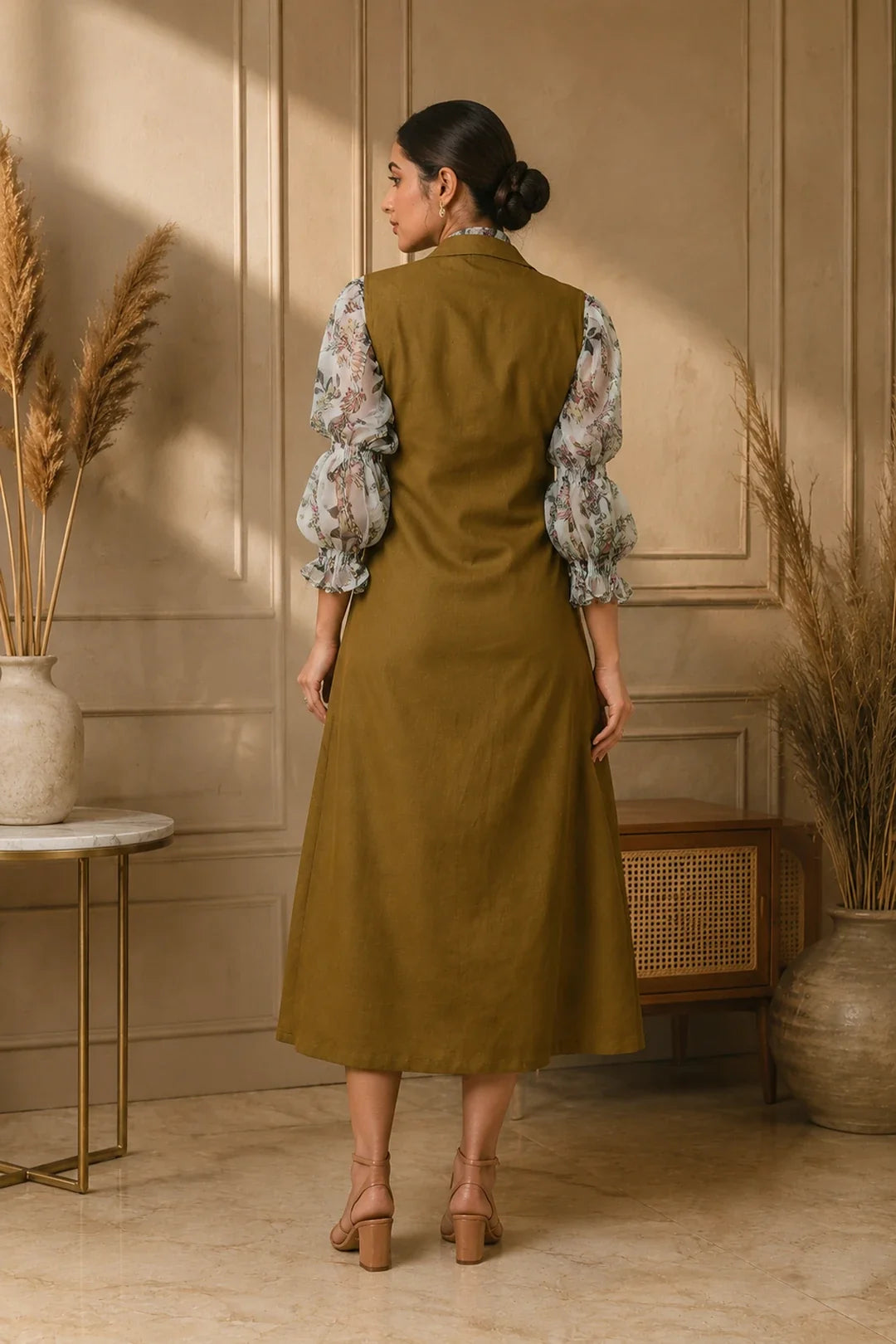 Utsav Livvy Floral Shirt & Olive Tunic Set