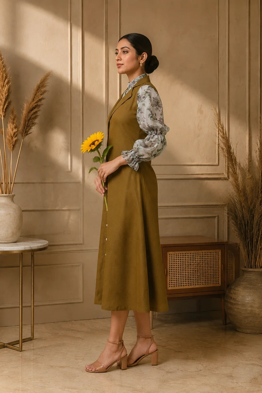 Utsav Livvy Floral Shirt & Olive Tunic Set
