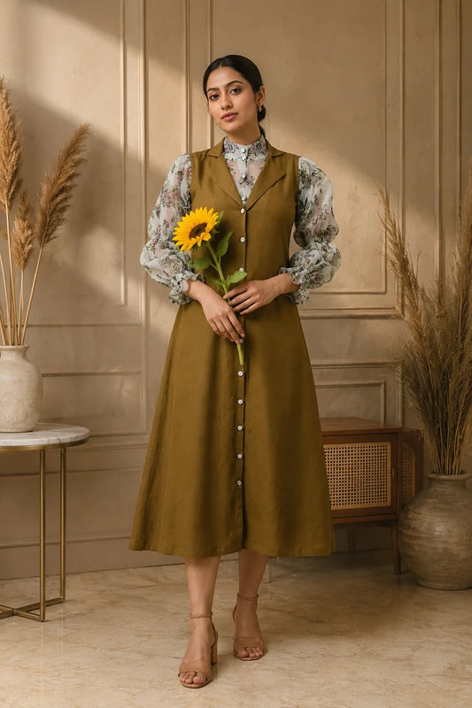Utsav Livvy Floral Shirt & Olive Tunic Set