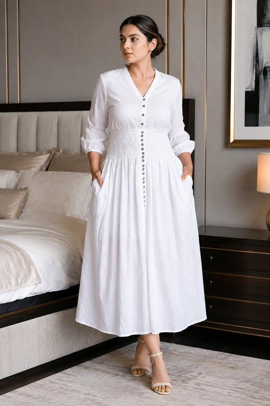 Utsav Off-White Cotton Kantha Comfy Dress