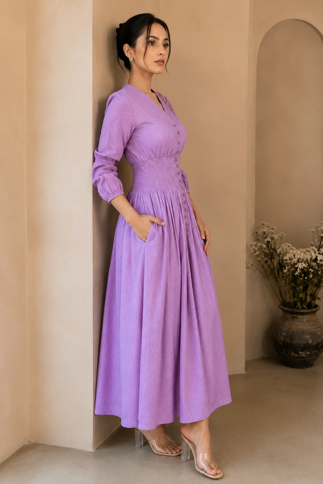 Utsav Mauve Cotton Kantha Comfy Dress