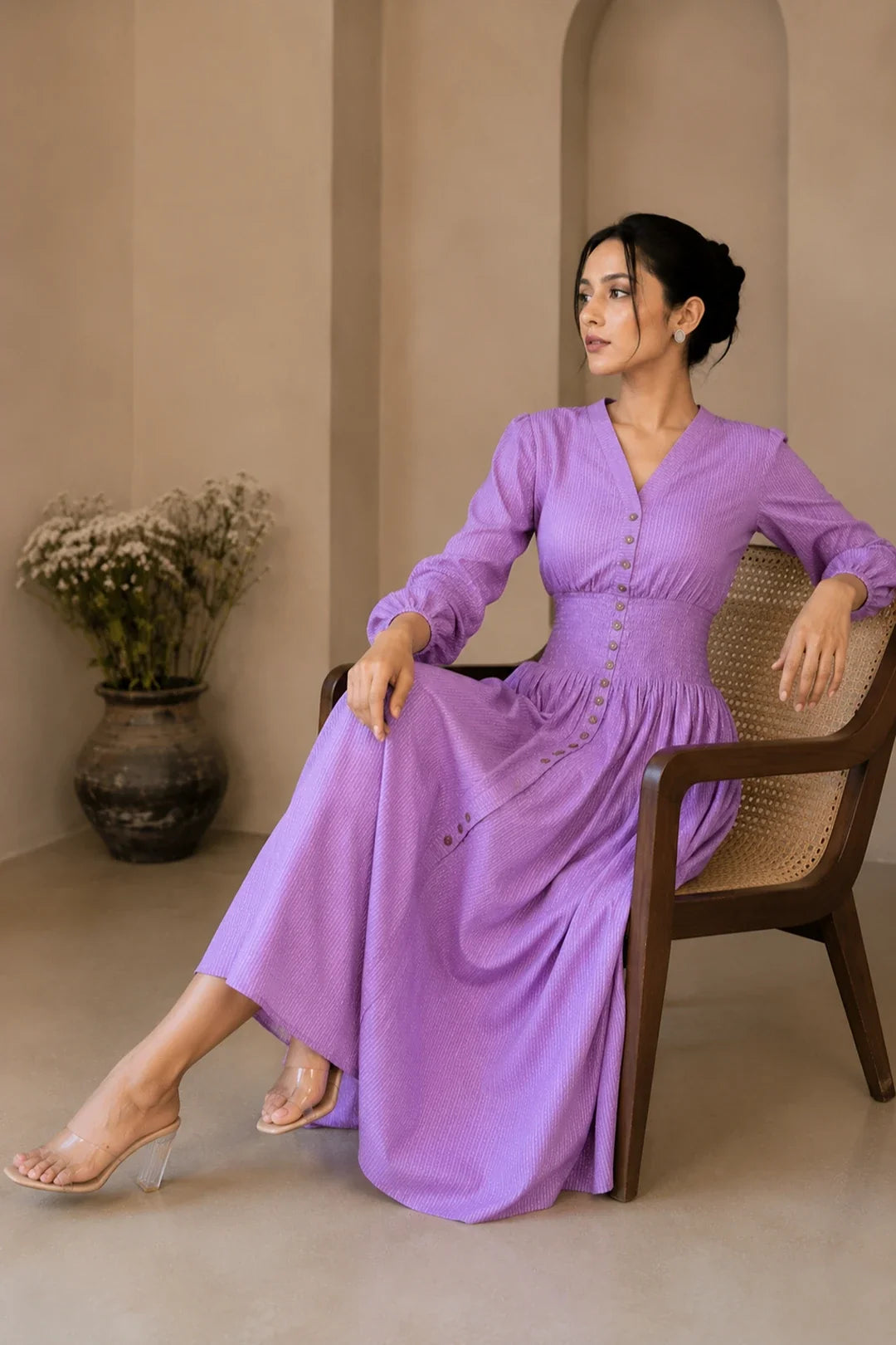 Utsav Mauve Cotton Kantha Comfy Dress