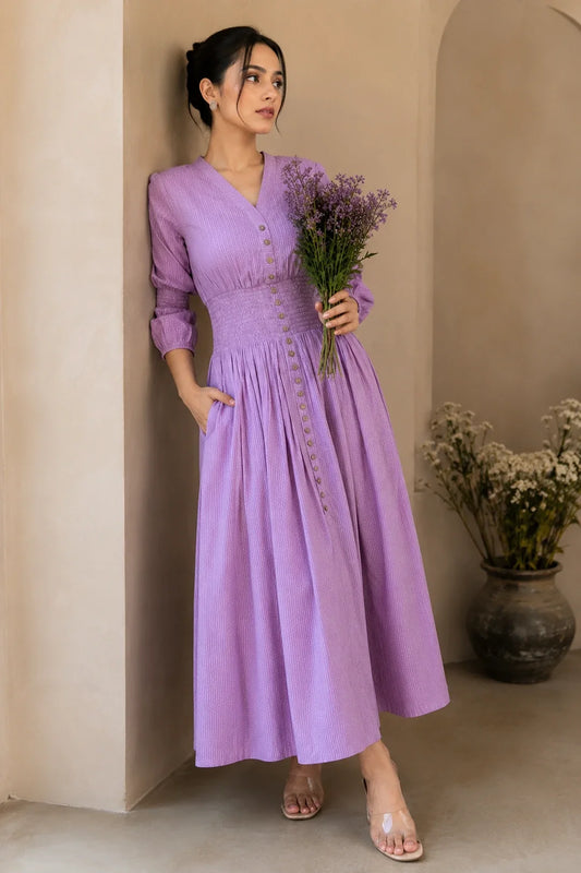 Utsav Mauve Cotton Kantha Comfy Dress