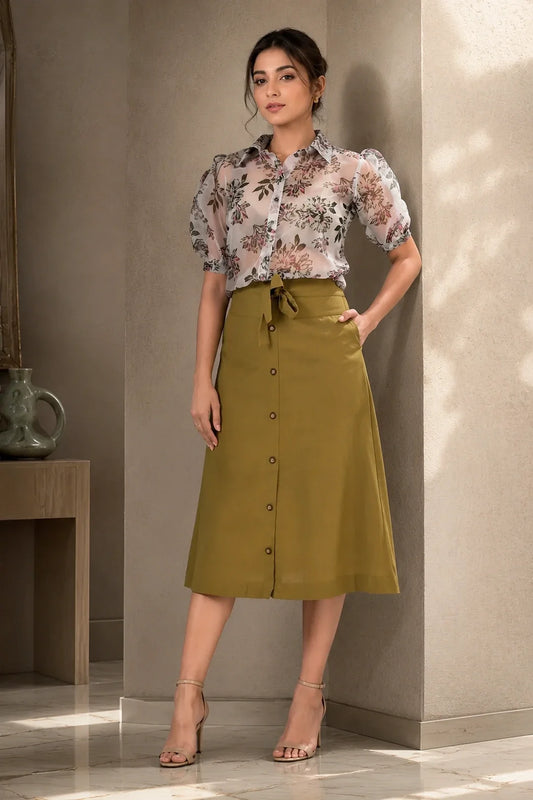 Utsav Olive Skirt Top With Shirt Set