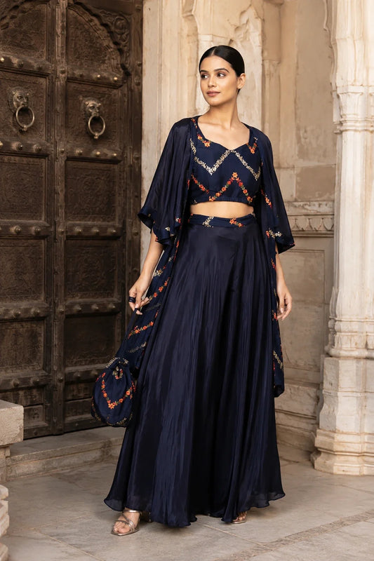 Utsav Navy Blue Sequin Embroidered Co-Ord Set