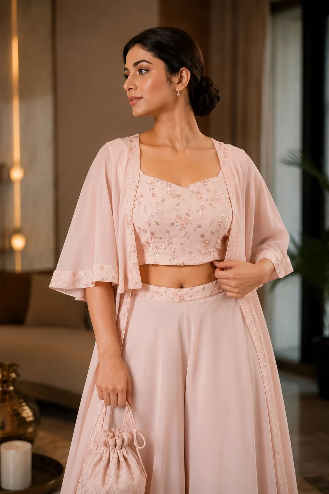 Utsav Blush Pink Sequin Embroidered Co-Ord Set