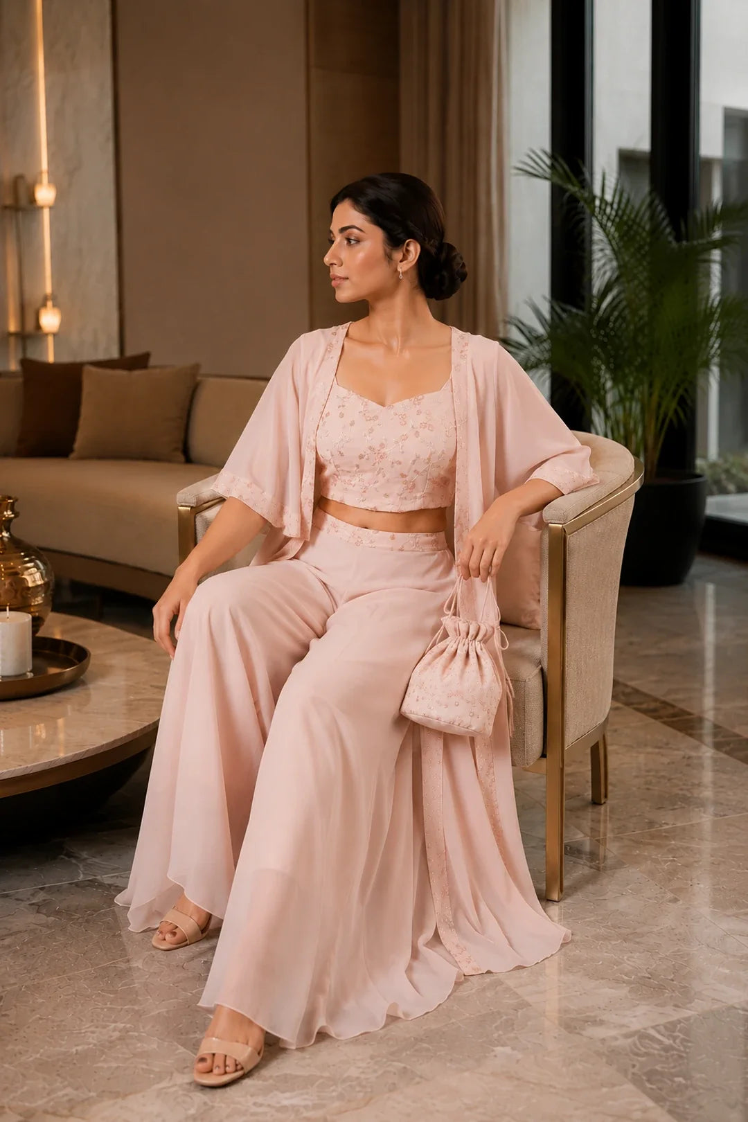 Utsav Blush Pink Sequin Embroidered Co-Ord Set