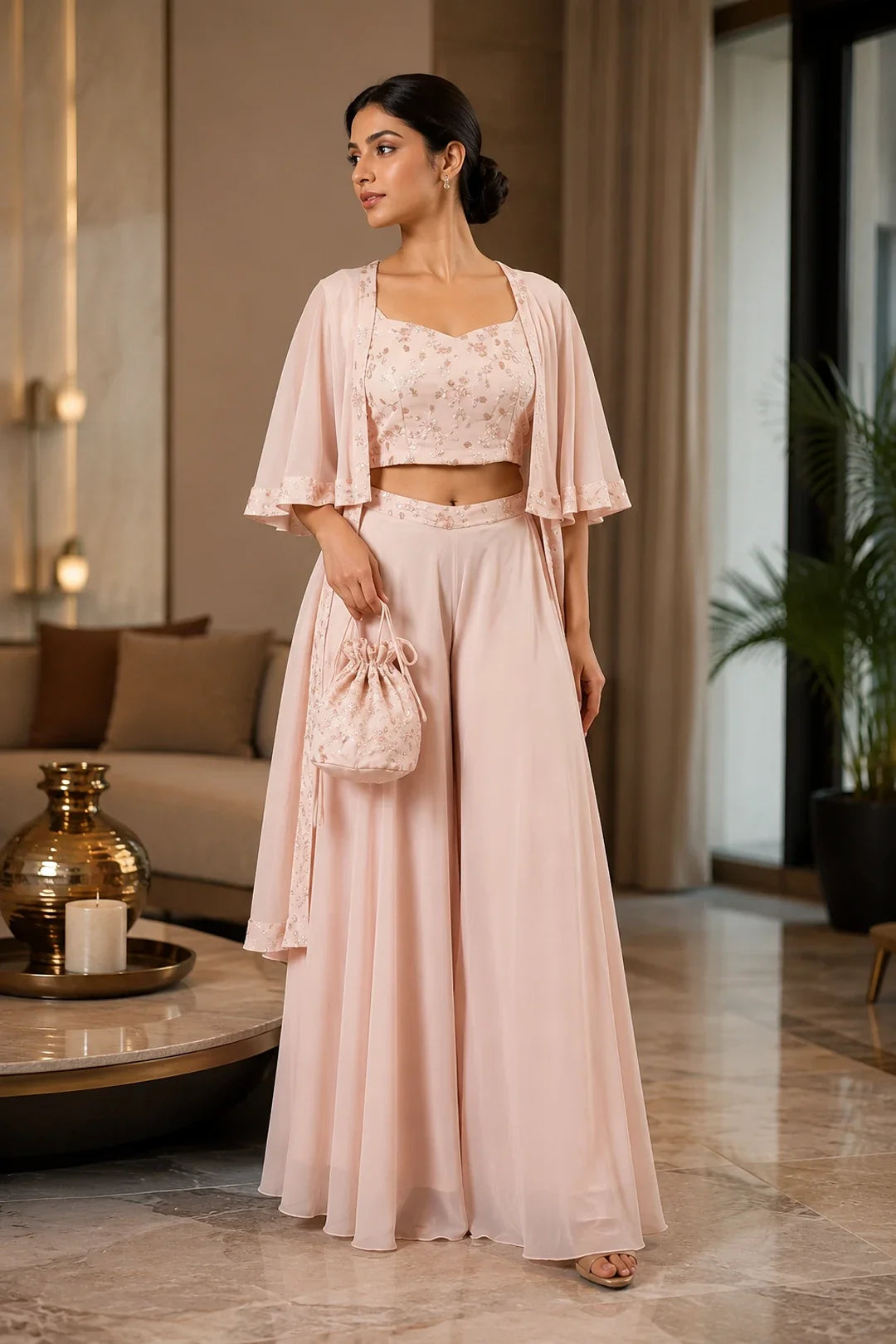 Utsav Blush Pink Sequin Embroidered Co-Ord Set