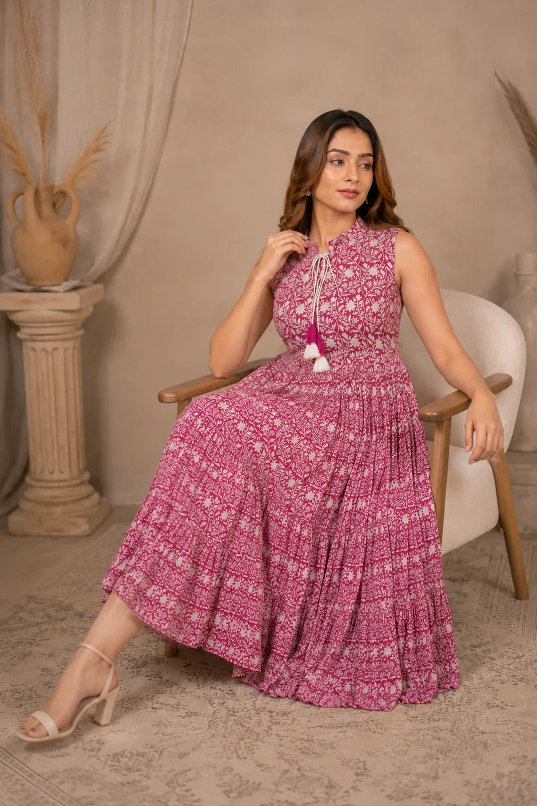 Utsav Parita Floral Jaal Block Printed Maxi Dress