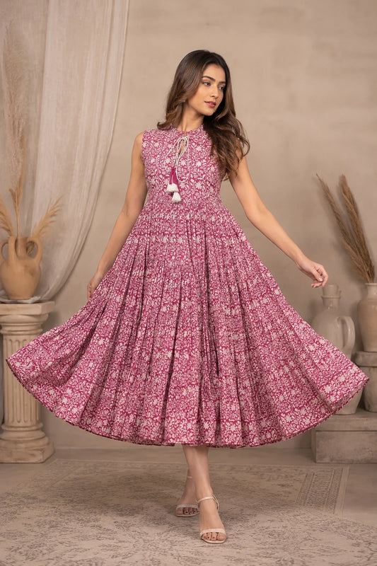 Utsav Parita Floral Jaal Block Printed Maxi Dress