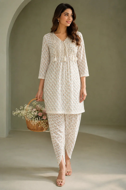 Utsav Aizah Block Printed Kurta & Tulip Pants Set