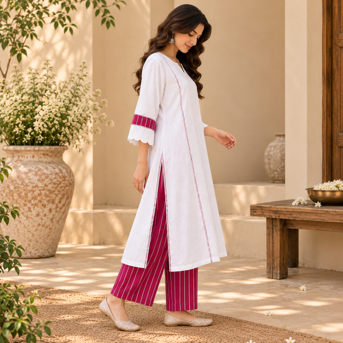 Utsav Cloud White Cotton Co-ord Set