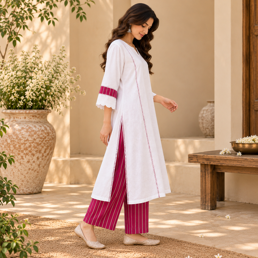 Utsav Cloud White Cotton Co-ord Set