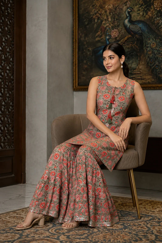 Utsav Aanya Floral Printed Kurti & Sharara Set