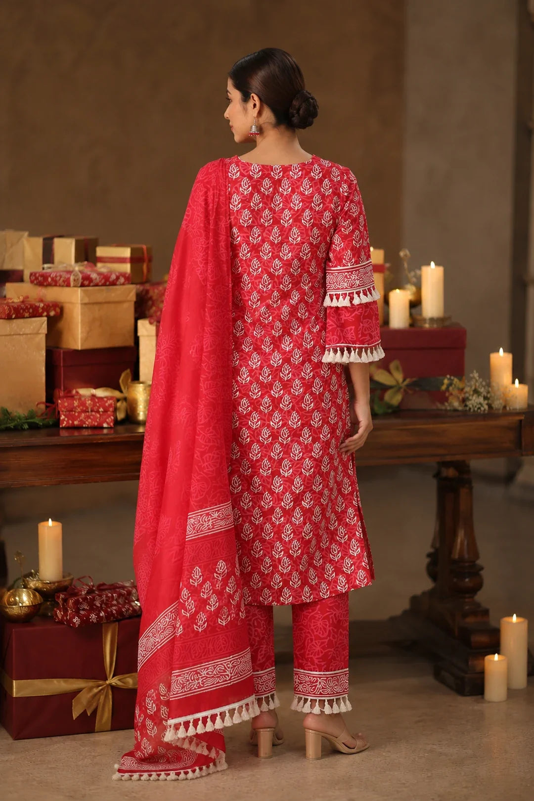 Utsav Banni Block Printed Kurta-Pants & Dupatta Set