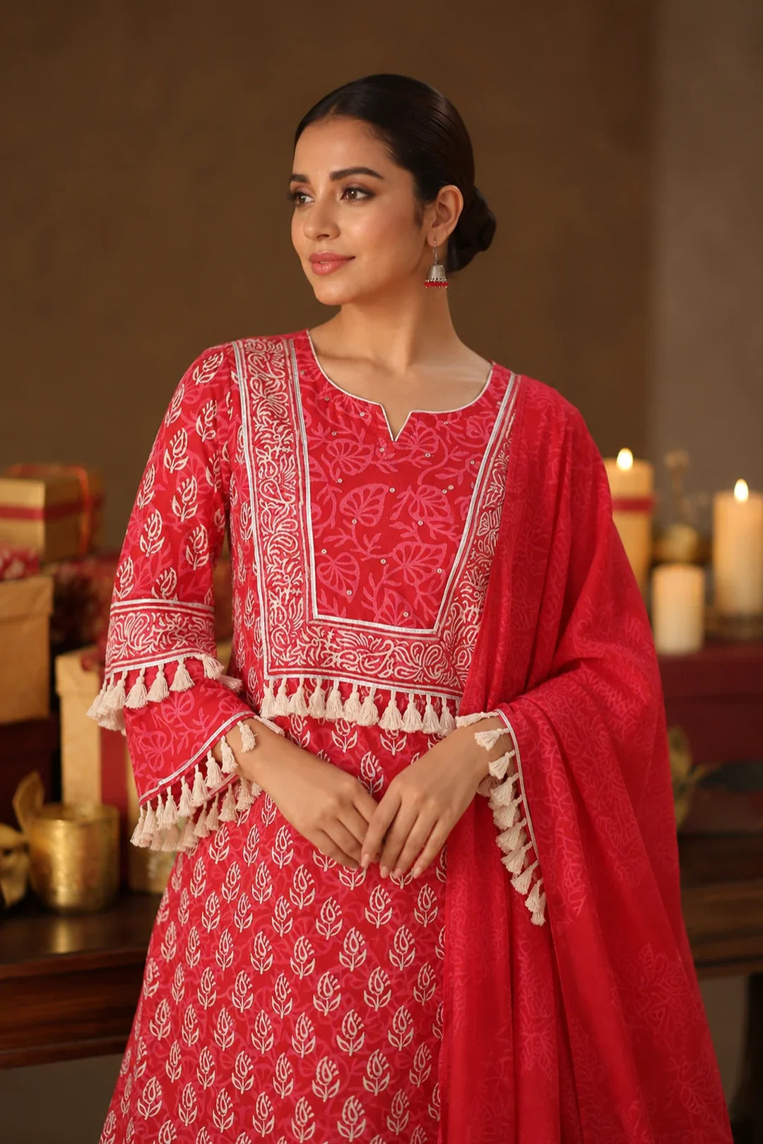 Utsav Banni Block Printed Kurta-Pants & Dupatta Set