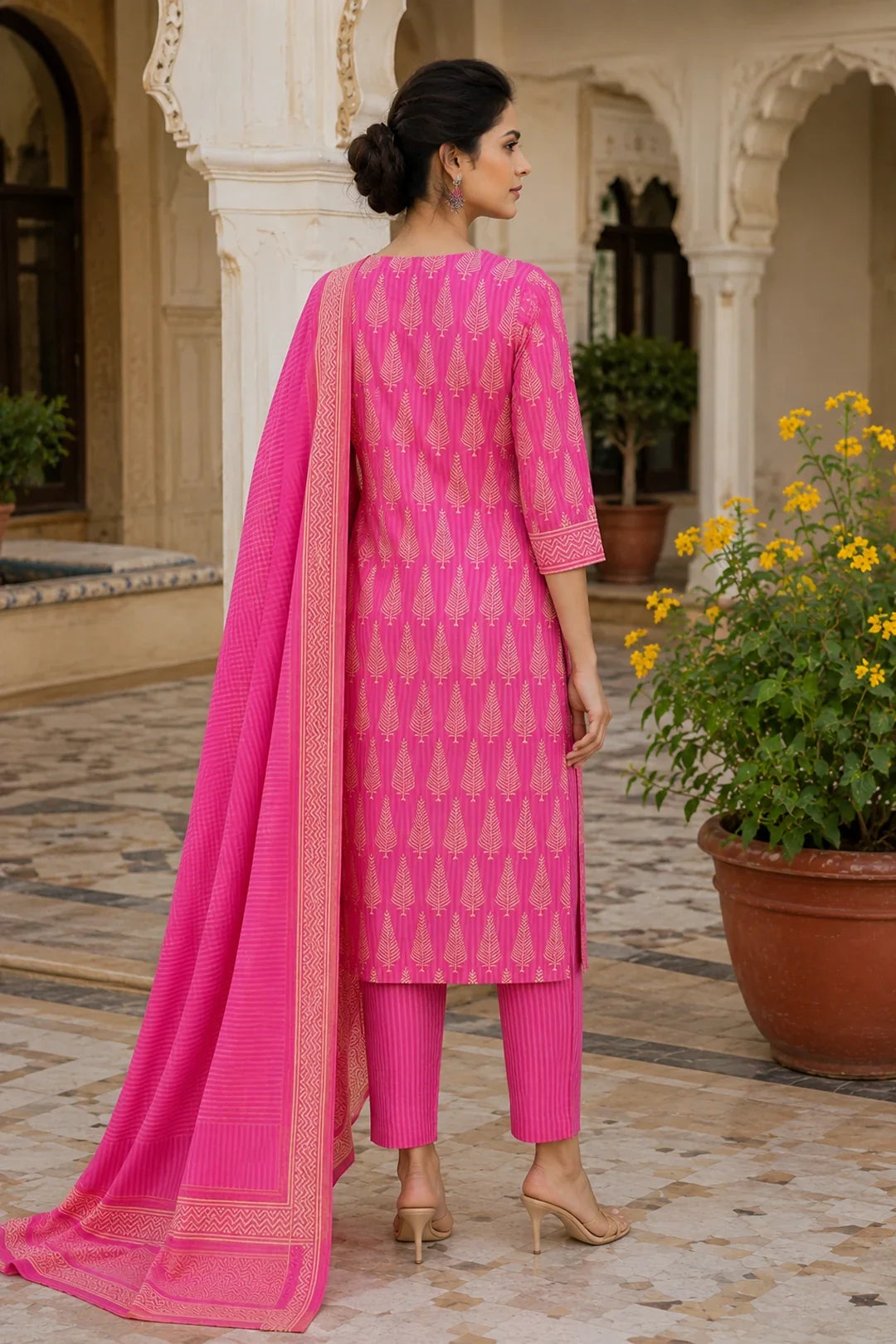 Utsav Parinita Block Printed Kurta-Pants & Dupatta Set
