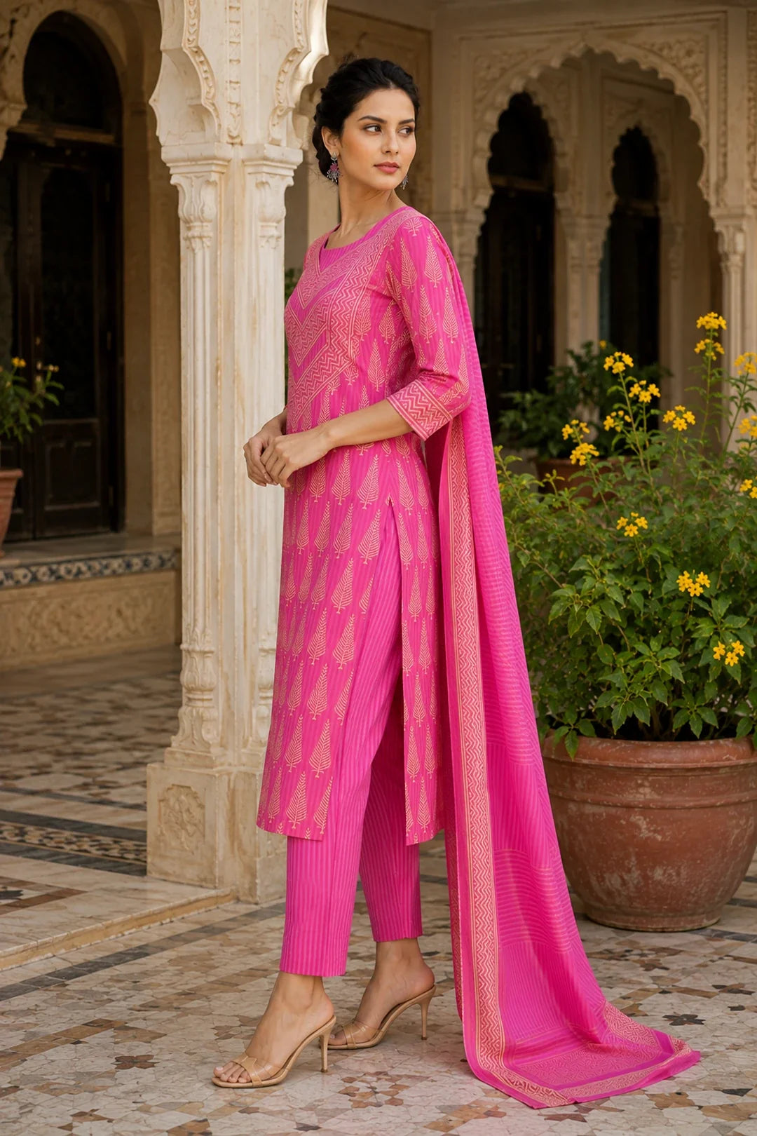 Utsav Parinita Block Printed Kurta-Pants & Dupatta Set