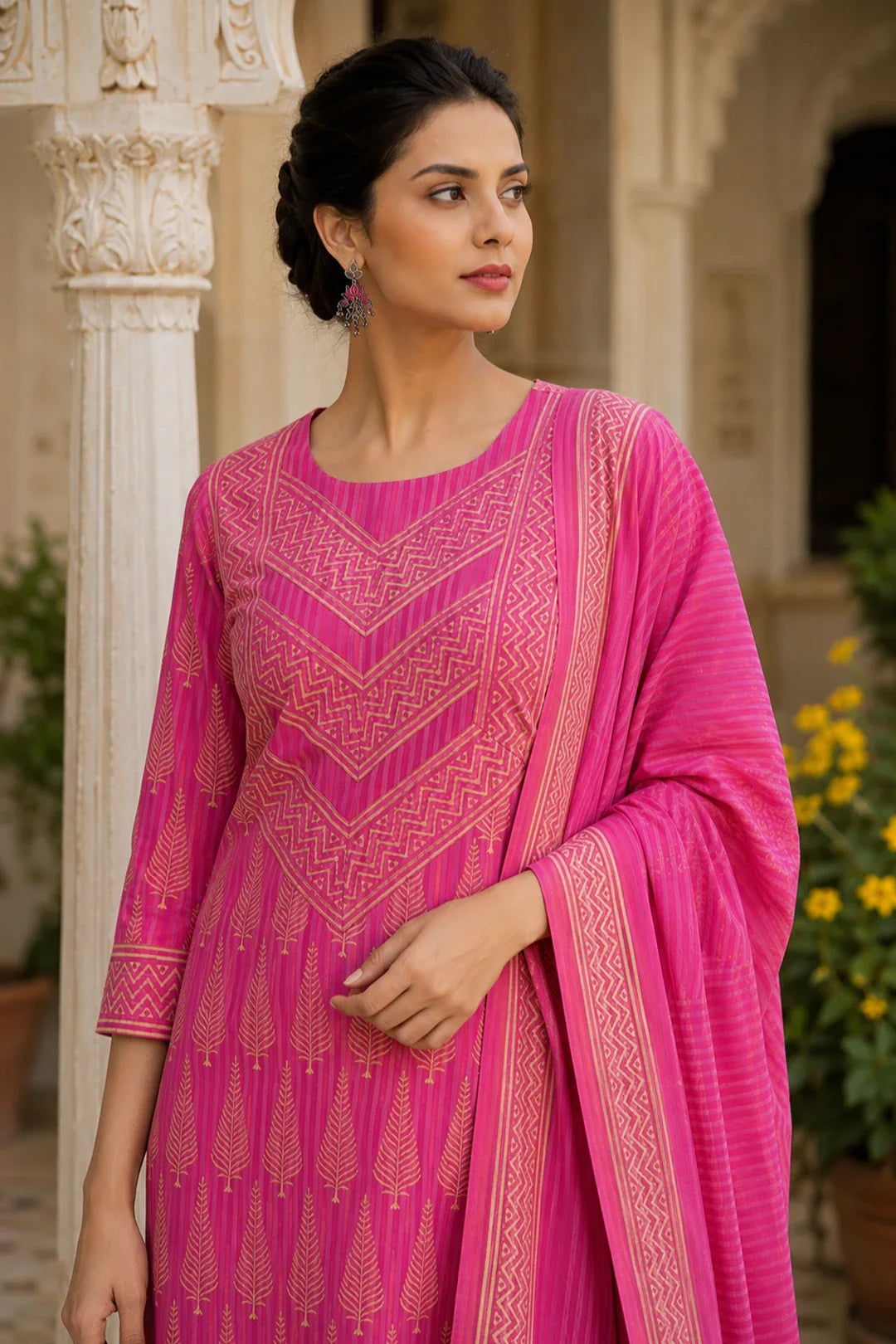 Utsav Parinita Block Printed Kurta-Pants & Dupatta Set