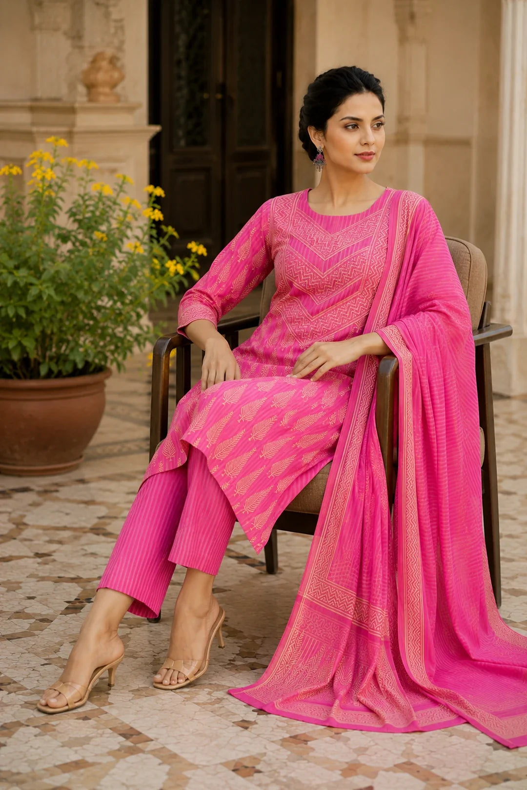 Utsav Parinita Block Printed Kurta-Pants & Dupatta Set