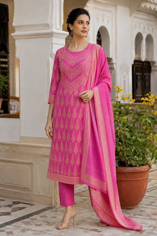 Utsav Parinita Block Printed Kurta-Pants & Dupatta Set