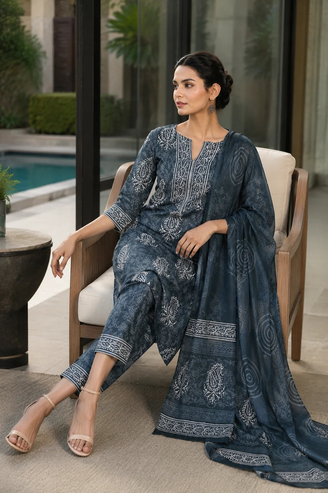 Utsav Idhika Block Printed Kurta-Pants & Dupatta Set