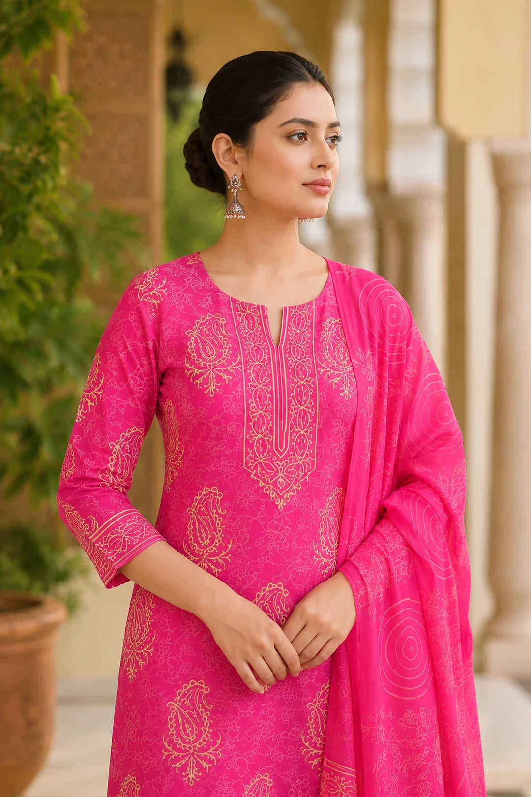 Utsav Abhati Block Printed Kurta-Pants & Dupatta Set