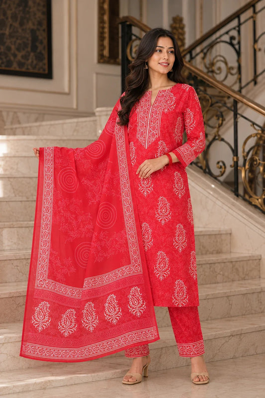 Utsav KYNA BLOCK PRINTED KURTA-PANTS & DUPATTA SET