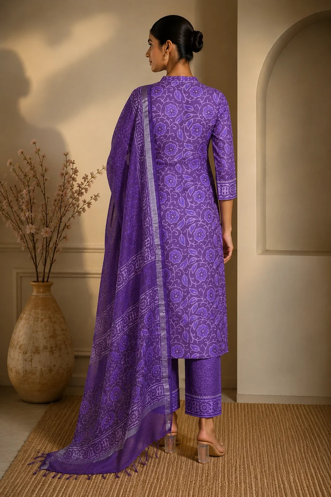Utsav Aarya Block Printed Kurta-Pants & Dupatta Set