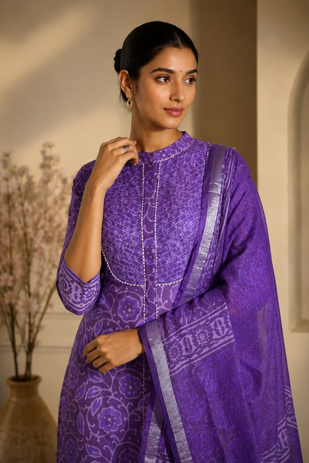 Utsav Aarya Block Printed Kurta-Pants & Dupatta Set