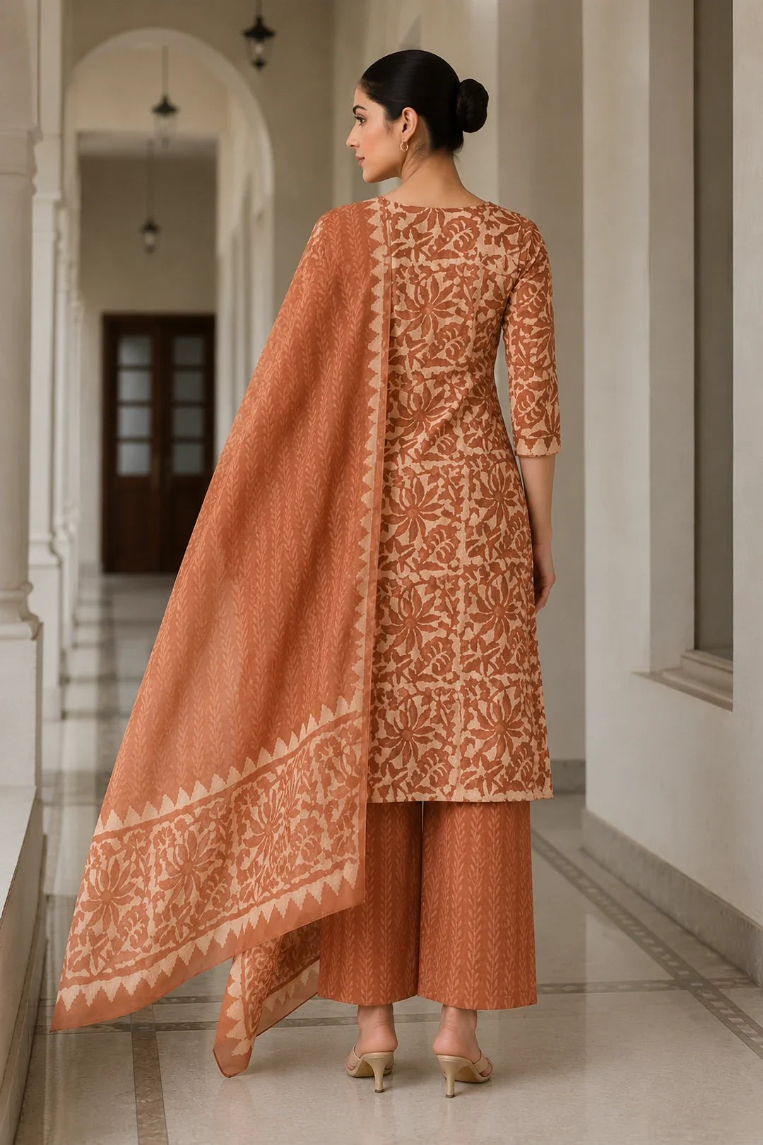 Utsav Tarita Block Printed Kurta-Pants & Dupatta Set